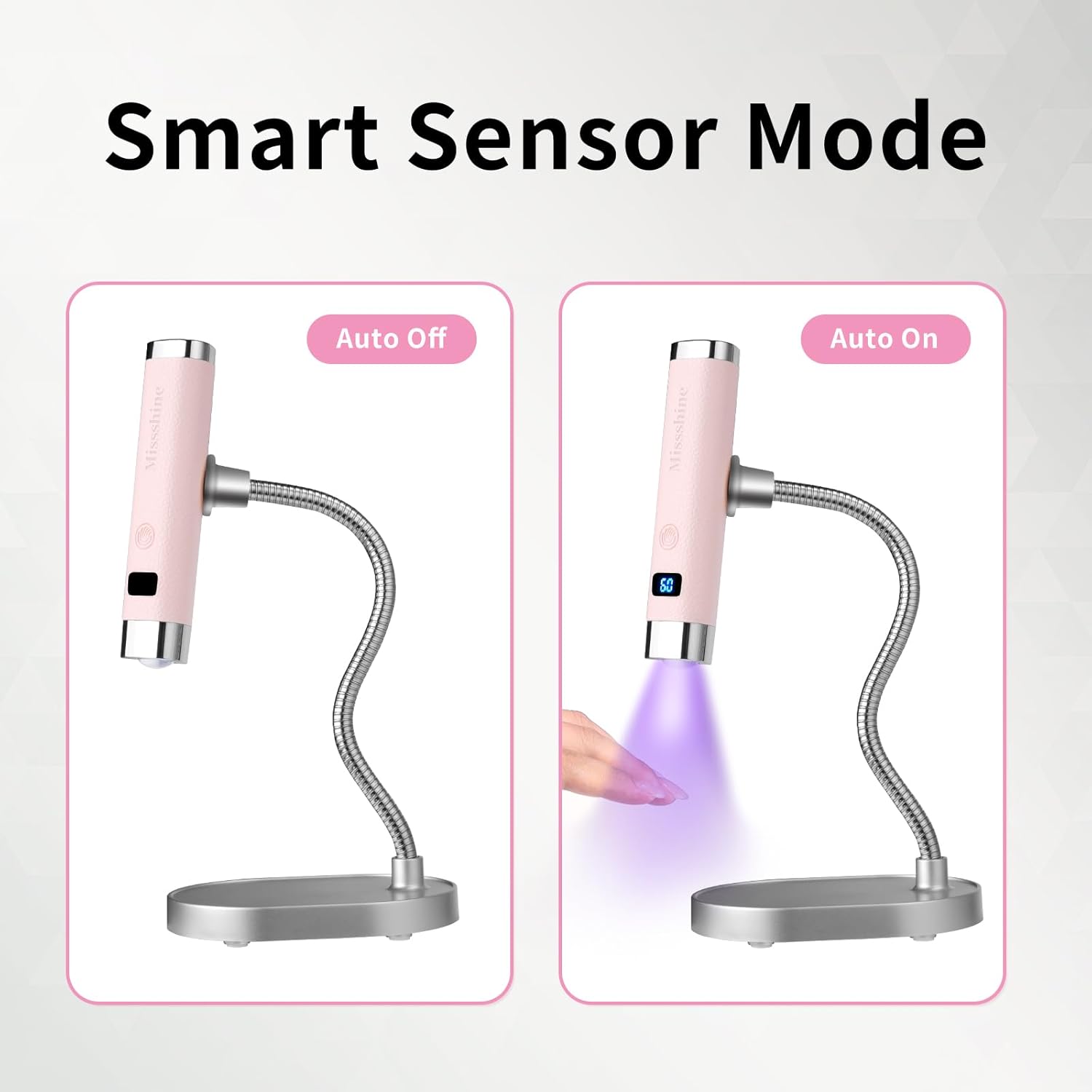 Light for Nails Handheld Cordless Nail Lamp,Rechargeable Nail Dryer with LED Display,Fast Curing Goosenecks Lamp with Auto Sensor DIY at Home (Pink)