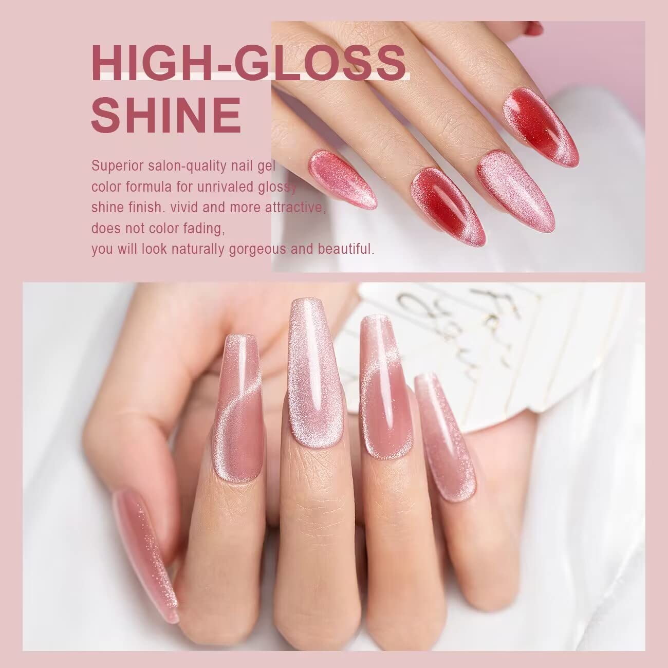 Cat Eye Gel Nail Polish Set Silver Glitter Nude Purple Pink Red Champagne Gold Brown 6 Colors 9D Galaxy Velvet Ice Jelly Gel Polish with Magnet Stick UV LED Curing Requires Soak Off Home Salon