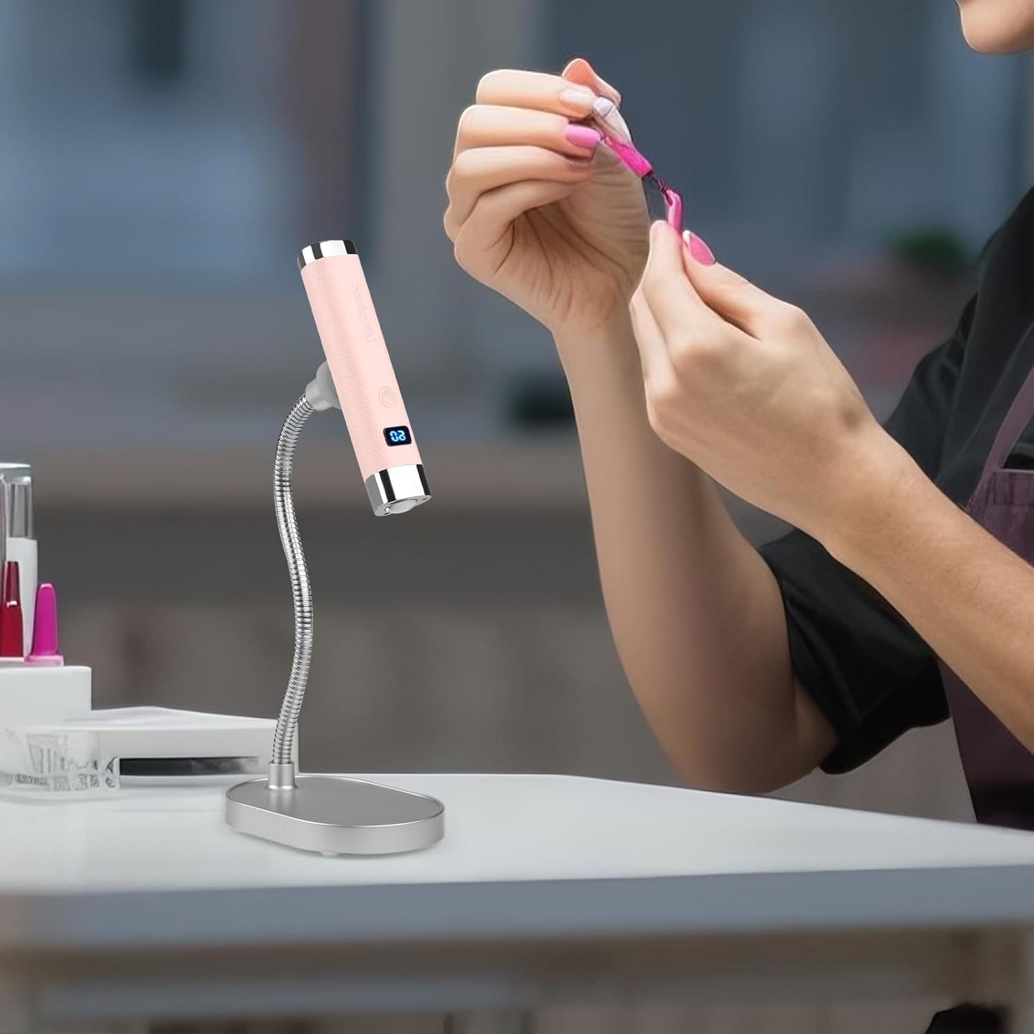 Light for Nails Handheld Cordless Nail Lamp,Rechargeable Nail Dryer with LED Display,Fast Curing Goosenecks Lamp with Auto Sensor DIY at Home (Pink)