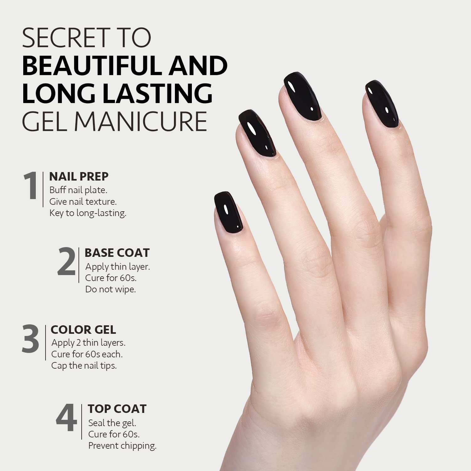 Gel Nail Polish Kit, 3 Colors Black Milky White Jelly Glitter, Sheer Clear Soak Off UV Gel Polish Set - Evening Lights