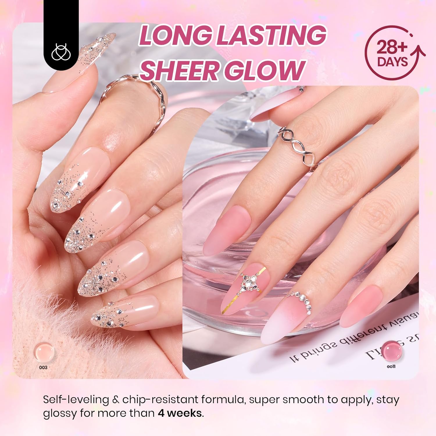 Gel Nail Polish Set, Nude Paradise Gel Polish Kit 25PCS 20 Colors Jelly Pink Sheer Glitter White Soak Off UV Base Glossy Matte Top Coat Pearls Rhinestones Nail Charms Gift for Women